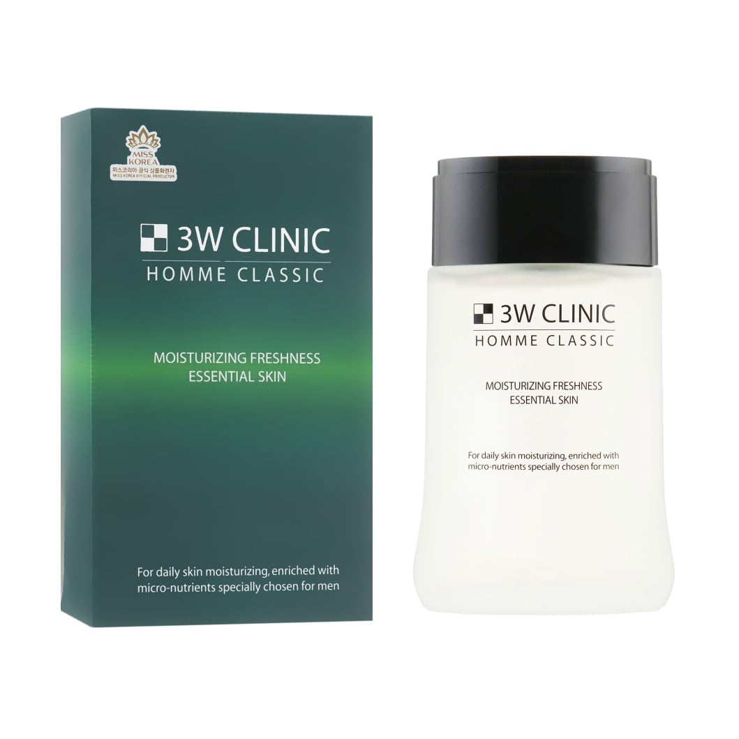 Чоловічий освіжальний тонер для обличчя 3W Clinic Homme Classic Moisturizing Freshness Essential Skin, 150 мл